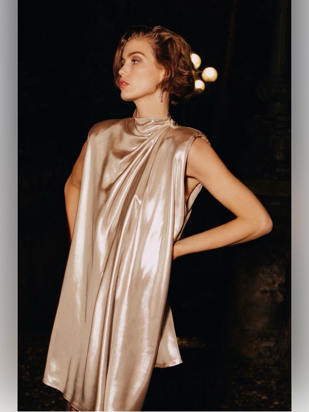 Anthropologie sleeveless liquid shine Mini Dress in gold / champagne, MP NEW!!